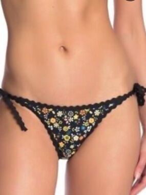 NWT Robin Piccone Black Floral Tie-Side Bikini Bottom